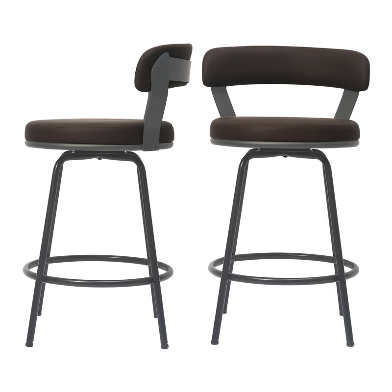 17 Stories Kipton Low Back Bar Stools Metal Leather Counter